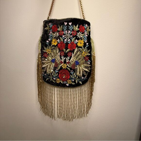 $259 MSRP - Ramla MUMBAI Hand-Embroidered Bag - BLACK, GOLD & MULTICOLOR Floral - Picture 9 of 11